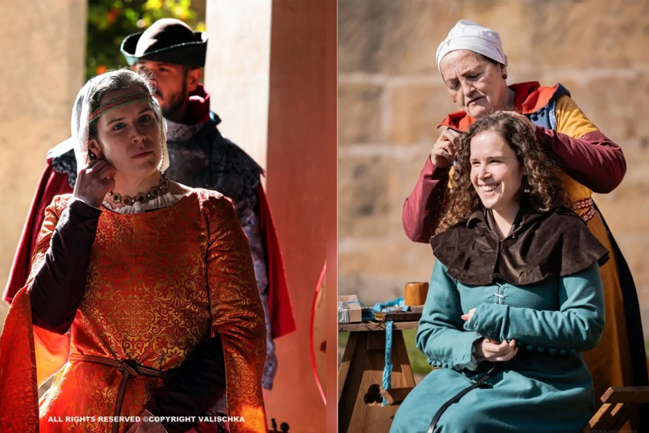 Recreación histórica medieval con personajes vestidos con trajes de época